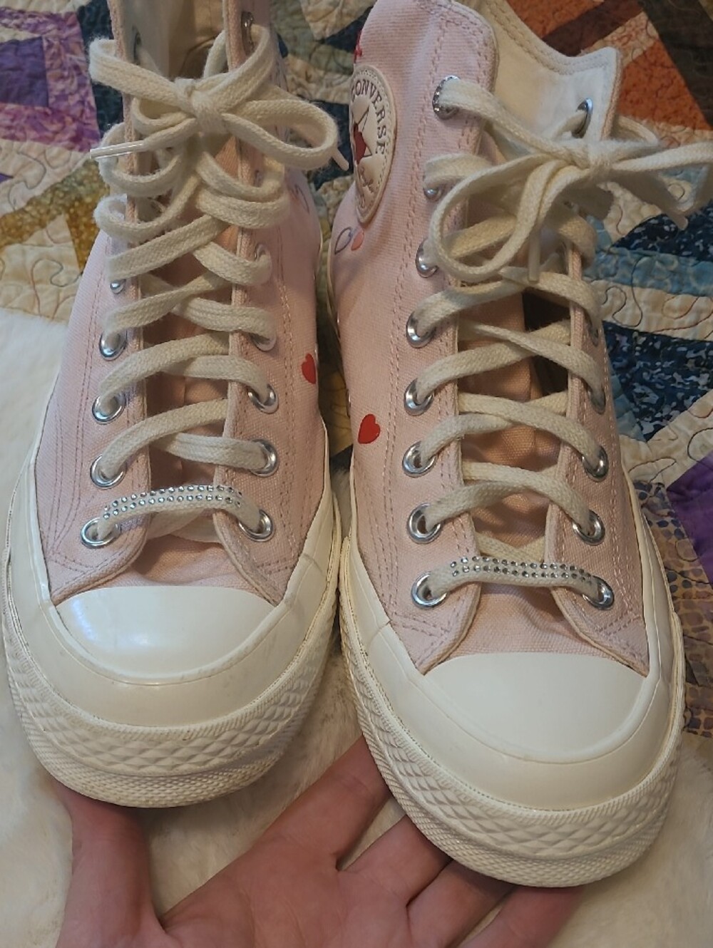Converse High Top Chuck 70 Bling Accent Valentine Hearts Sneakers - Picture 3 of 12